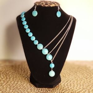 Faux Turquoise w 3 chain necklace & earring set